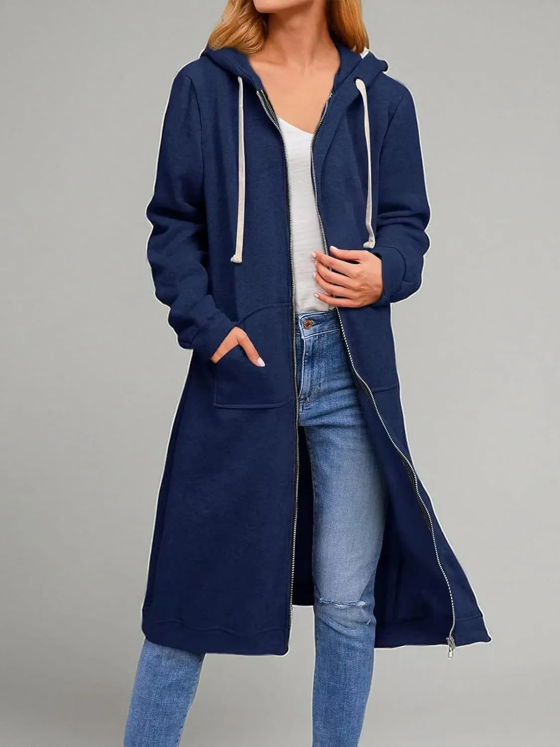 chouyatou Women's Long Zip Up Oversized Drawstring Hooded Hoodie Jacket Sweatshirt