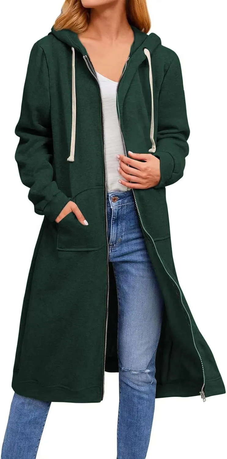 chouyatou Women's Long Zip Up Oversized Drawstring Hooded Hoodie Jacket Sweatshirt