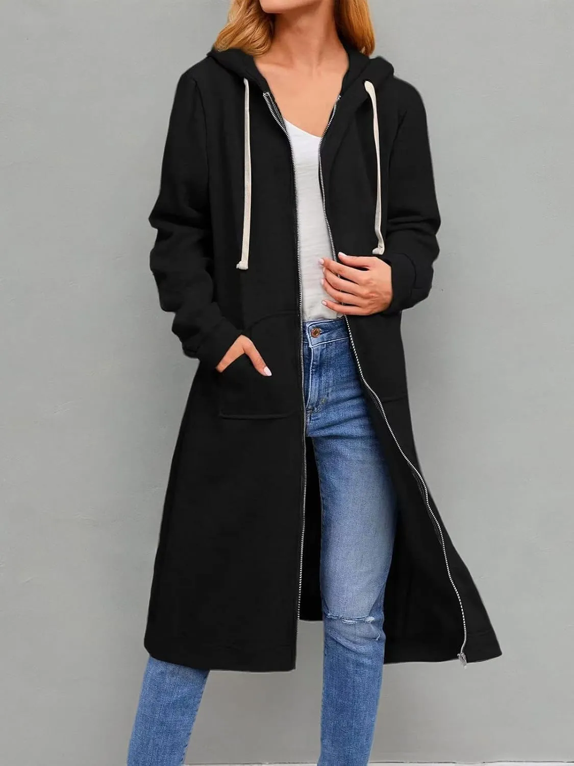 chouyatou Women's Long Zip Up Oversized Drawstring Hooded Hoodie Jacket Sweatshirt