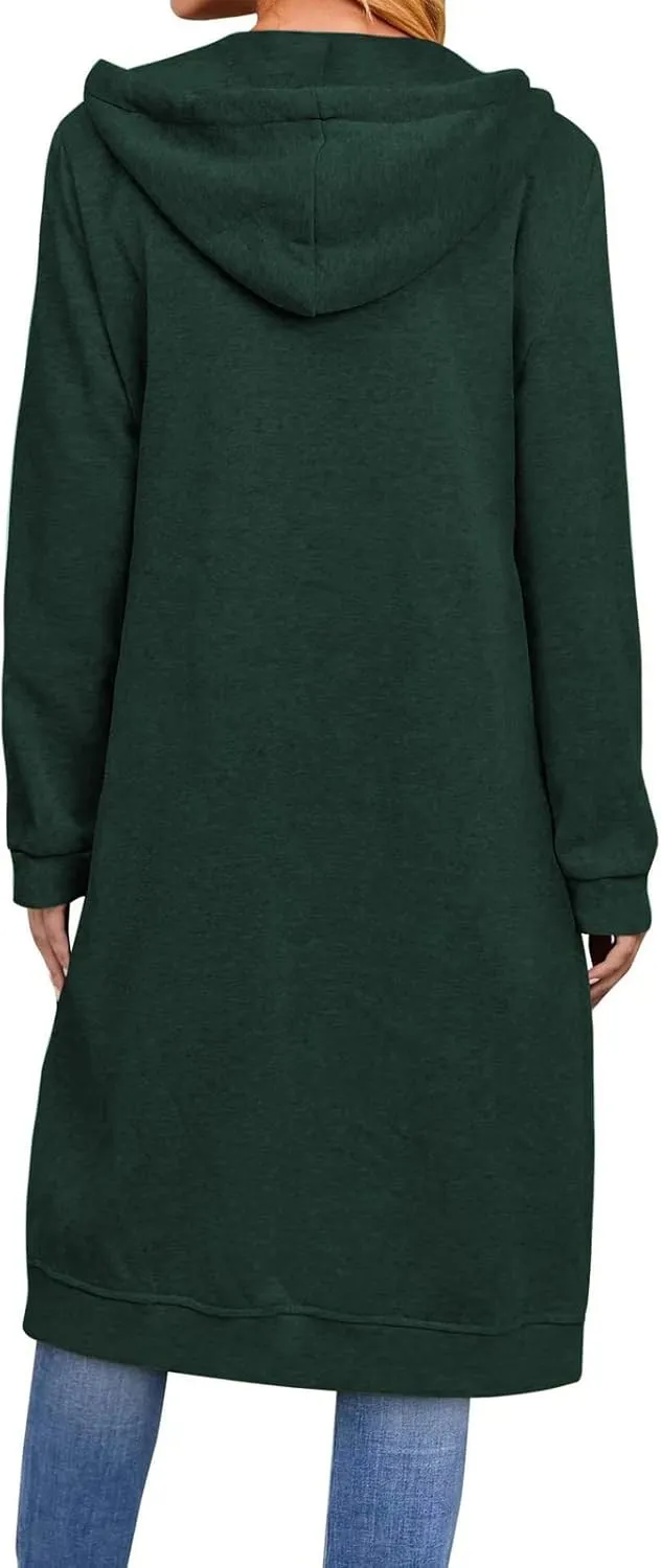 chouyatou Women's Long Zip Up Oversized Drawstring Hooded Hoodie Jacket Sweatshirt