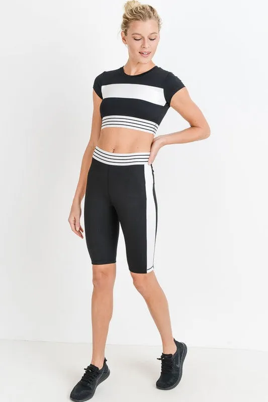 Color Block Striped Band Active Shorts