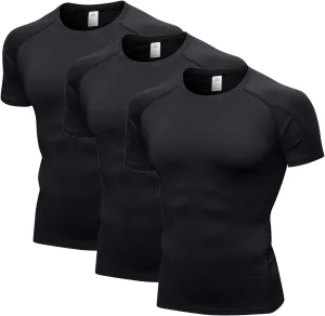 Compression Shirt Men 3 Pack Quick-Dry Athletic Baselayer 4-Way Stretch Moisture-Wicking Short Sleeve Workout Shirts