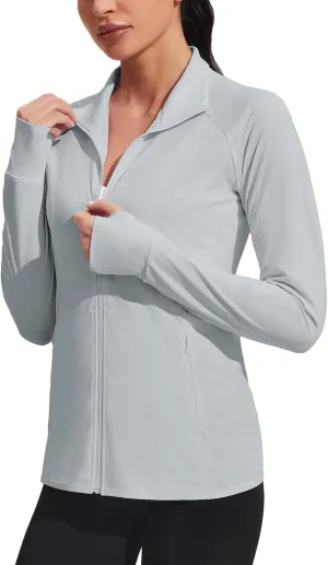 COOrun Women's UPF 50  Jackets Sun Protection Golf Athletic Jackets Lightweight Full Zip Long Sleeve Shirts with Pockets