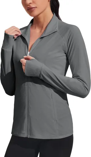COOrun Women's UPF 50  Jackets Sun Protection Golf Athletic Jackets Lightweight Full Zip Long Sleeve Shirts with Pockets