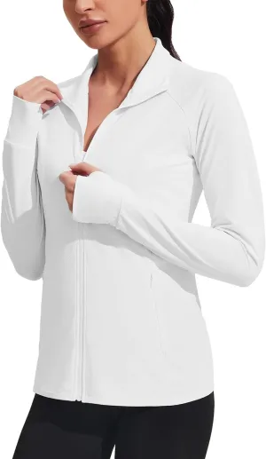 COOrun Women's UPF 50  Jackets Sun Protection Golf Athletic Jackets Lightweight Full Zip Long Sleeve Shirts with Pockets