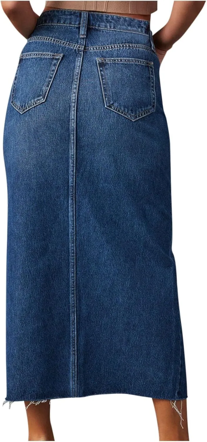 Cowgirl Slit Basic Skirt for Women Denim Maxi Long Skort Women 2025