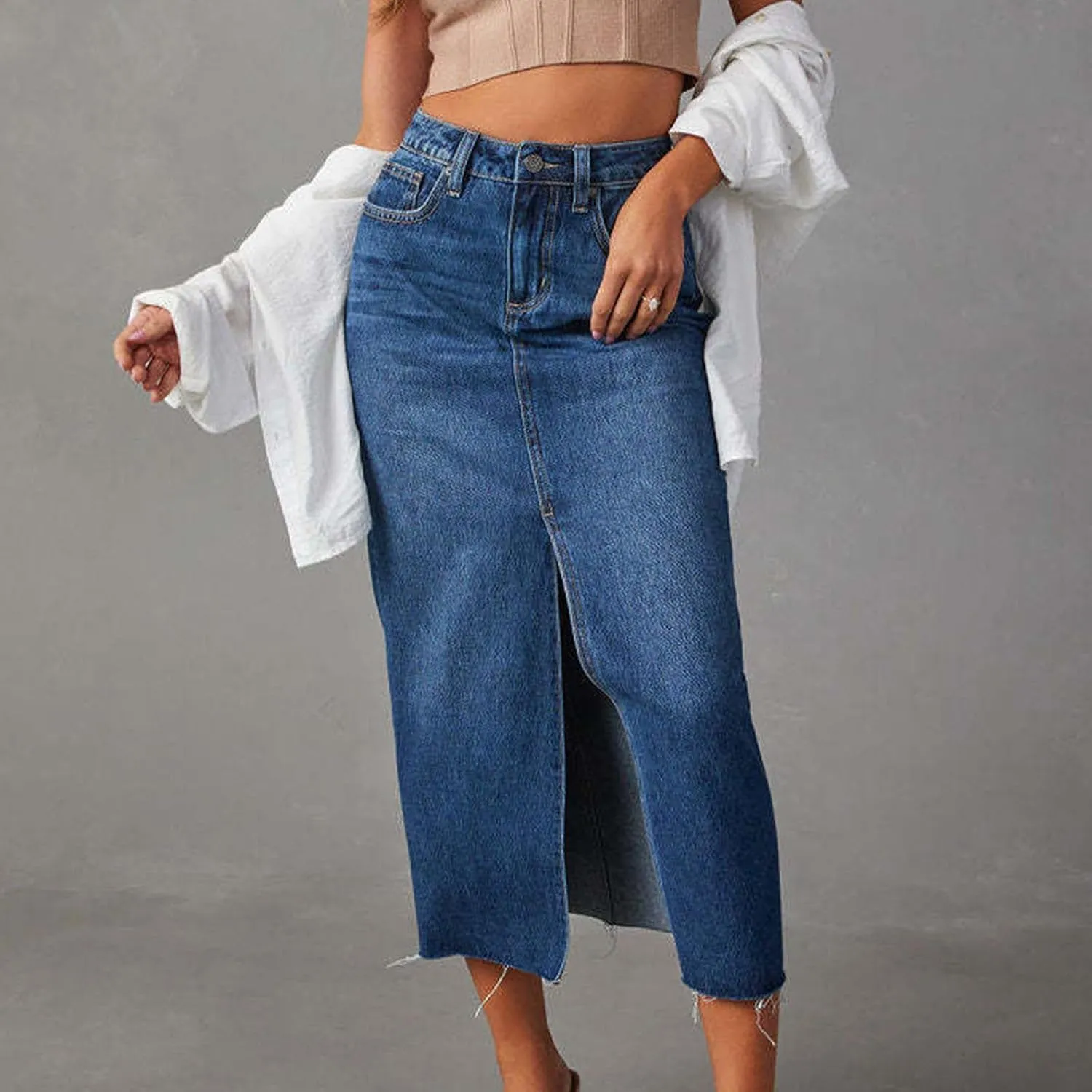 Cowgirl Slit Basic Skirt for Women Denim Maxi Long Skort Women 2025