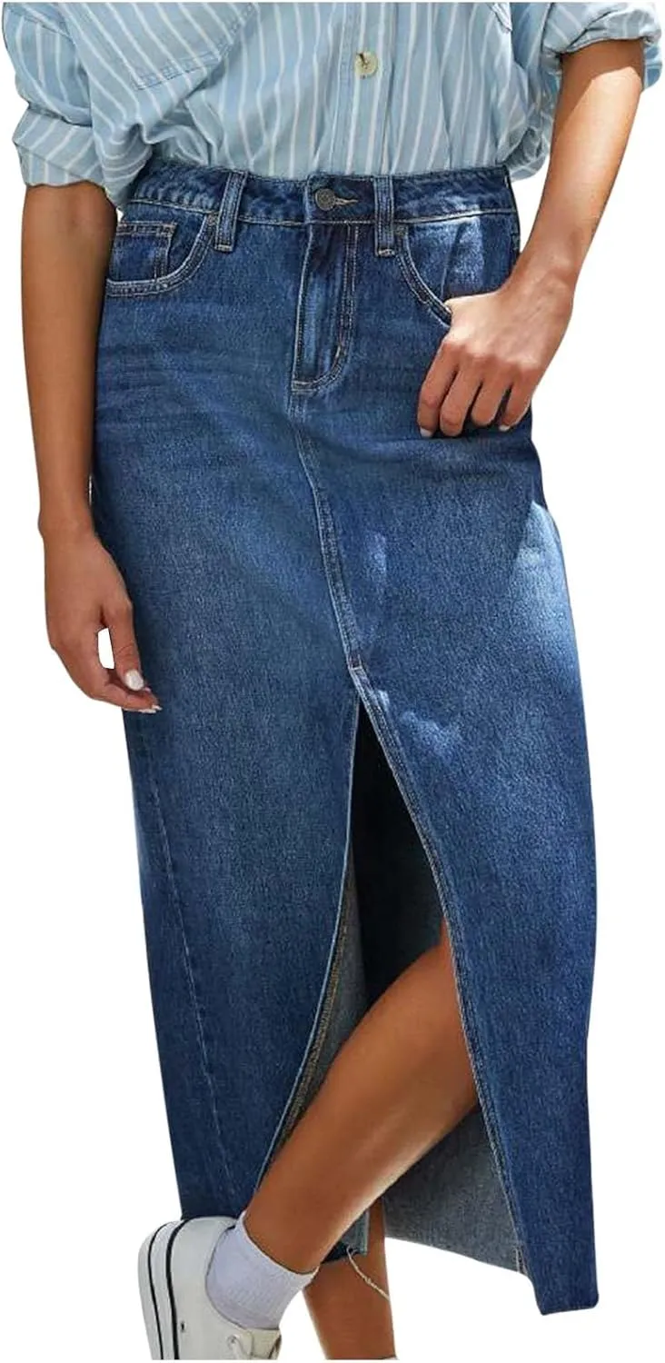 Cowgirl Slit Basic Skirt for Women Denim Maxi Long Skort Women 2025