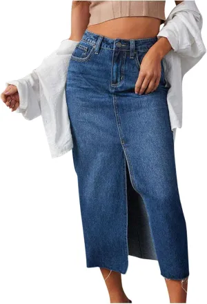 Cowgirl Slit Basic Skirt for Women Denim Maxi Long Skort Women 2025