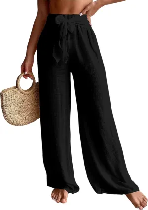 COZYEASE Women's Beach Cover Up Pants Mesh Tie Front Wide Leg Loose Bathing Suit Cover Up Beach Pants