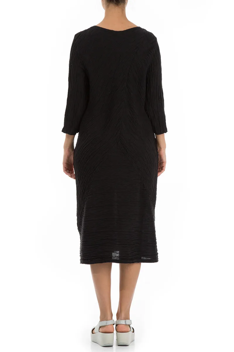 Crinkled Black Silk Midi Dress