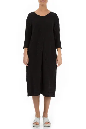 Crinkled Black Silk Midi Dress