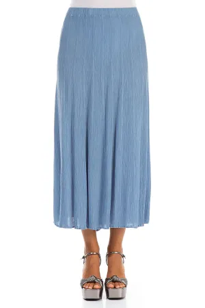 Crinkled Light Denim Silk Viscose Skirt