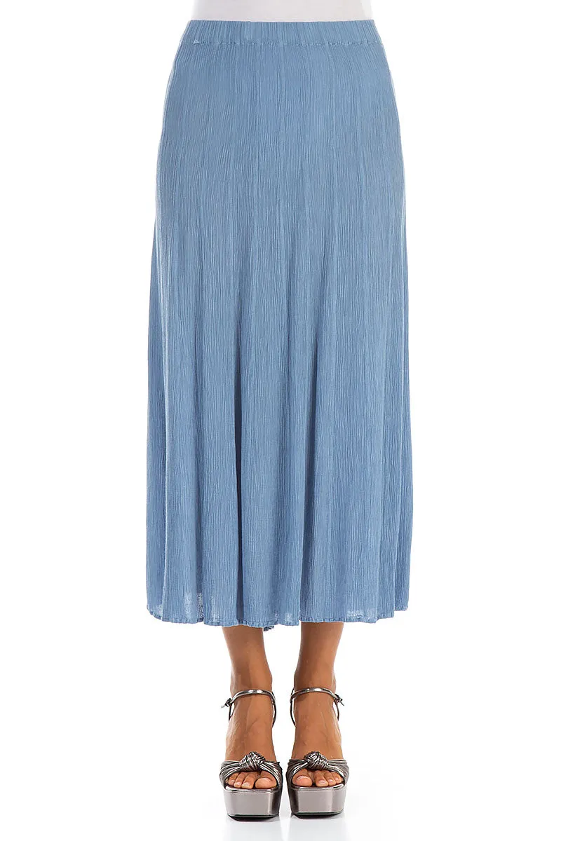 Crinkled Light Denim Silk Viscose Skirt