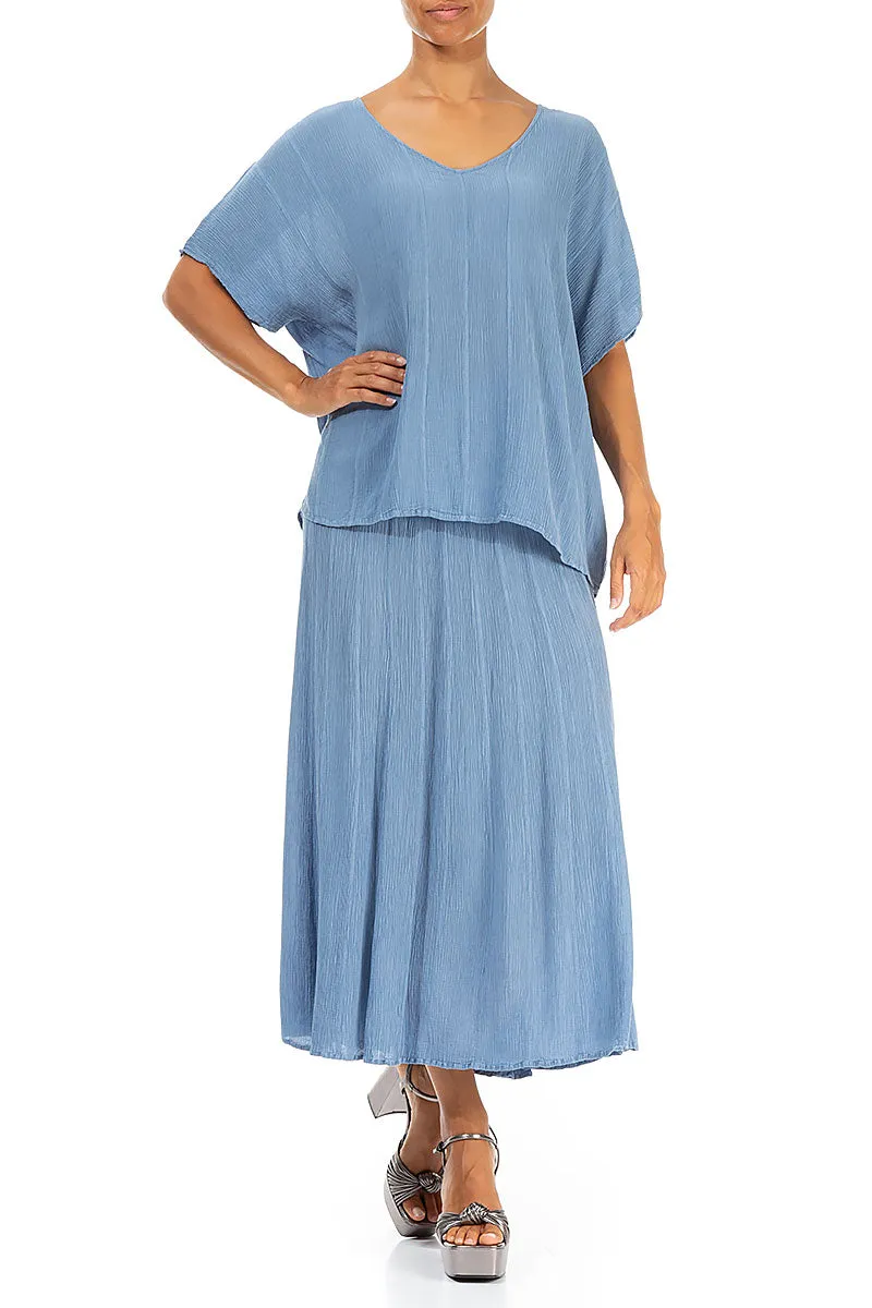 Crinkled Light Denim Silk Viscose Skirt