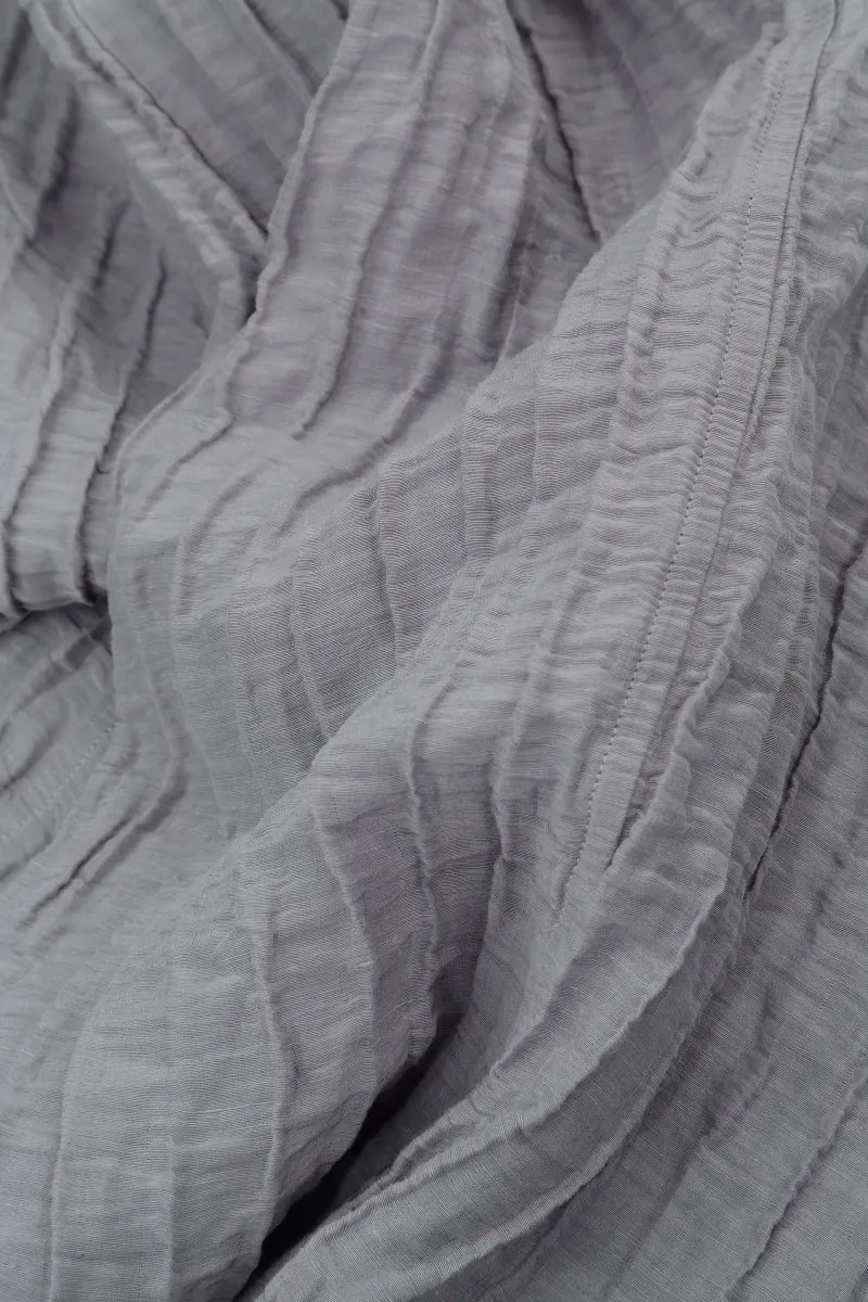 Crinkled Lilac Grey Silk Linen Midi Dress