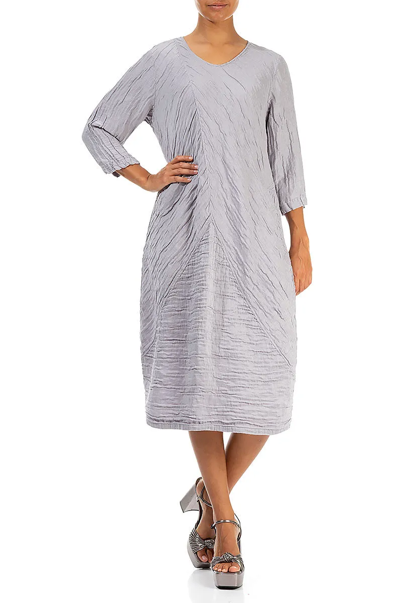 Crinkled Lilac Grey Silk Linen Midi Dress