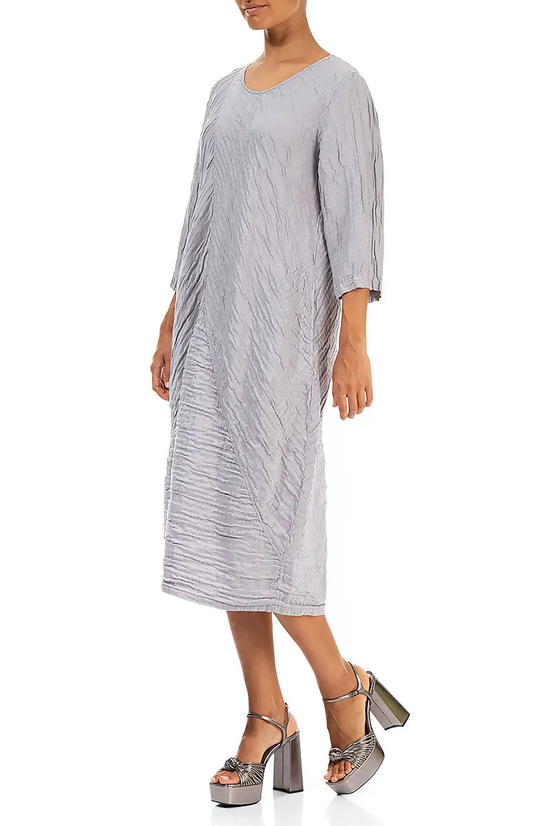 Crinkled Lilac Grey Silk Linen Midi Dress