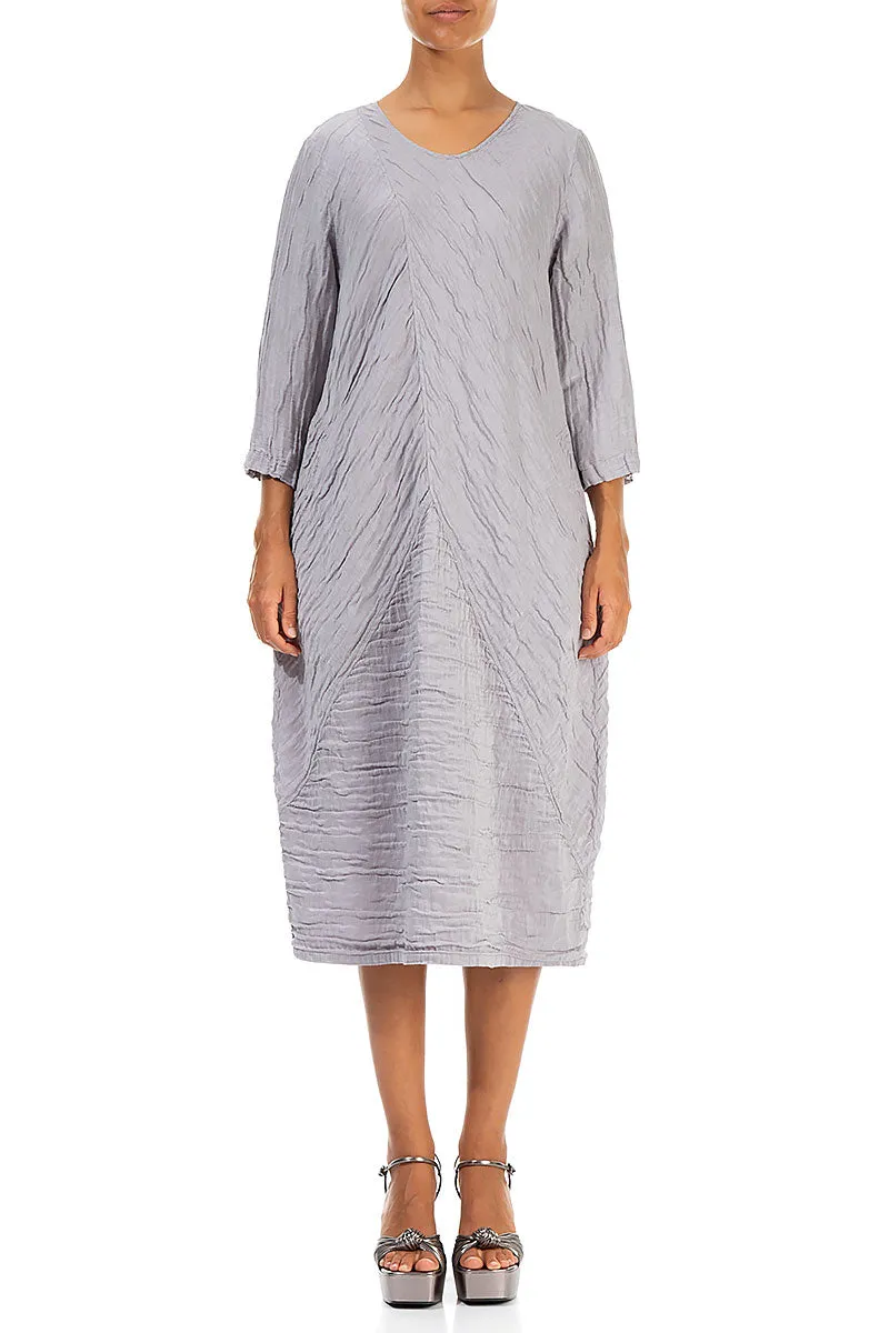 Crinkled Lilac Grey Silk Linen Midi Dress