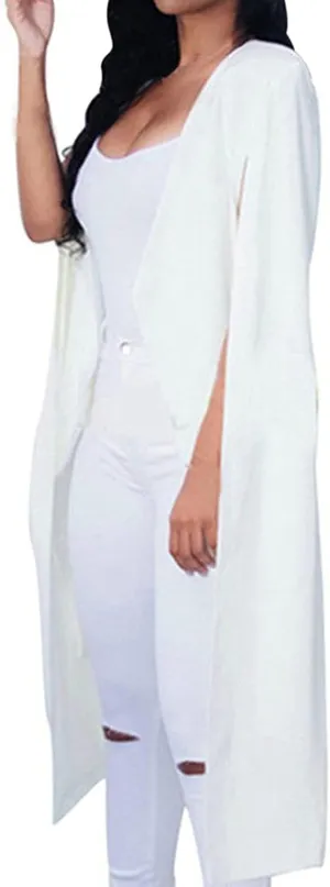 Cropped Blazer Womens Cape Blazer Split Sleeve Open Front Casual Suit Jacket Long Coat Workwear