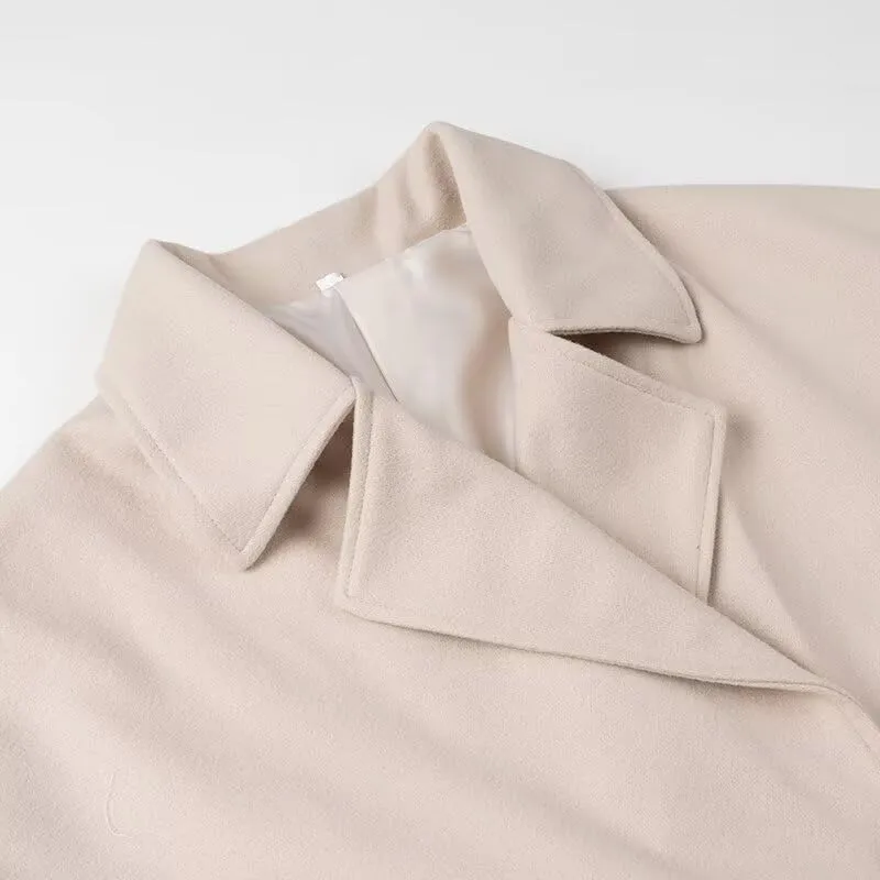 Cropped Trench Coat for Women Long Sleeve Double Breasted Notched Lapel Casual Loose Fit Jackets with Pockets