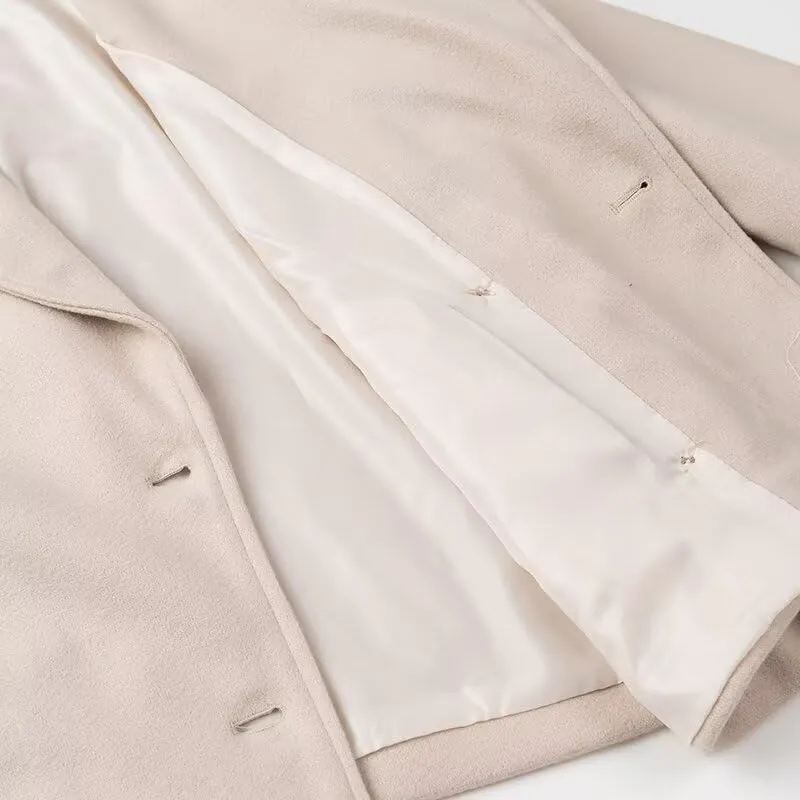 Cropped Trench Coat for Women Long Sleeve Double Breasted Notched Lapel Casual Loose Fit Jackets with Pockets