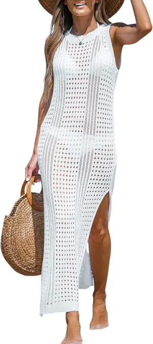 CUPSHE Women Cutout Bodycon Maxi Cover-Up Dress Crew Neck Sleeveless Cover Up Summer