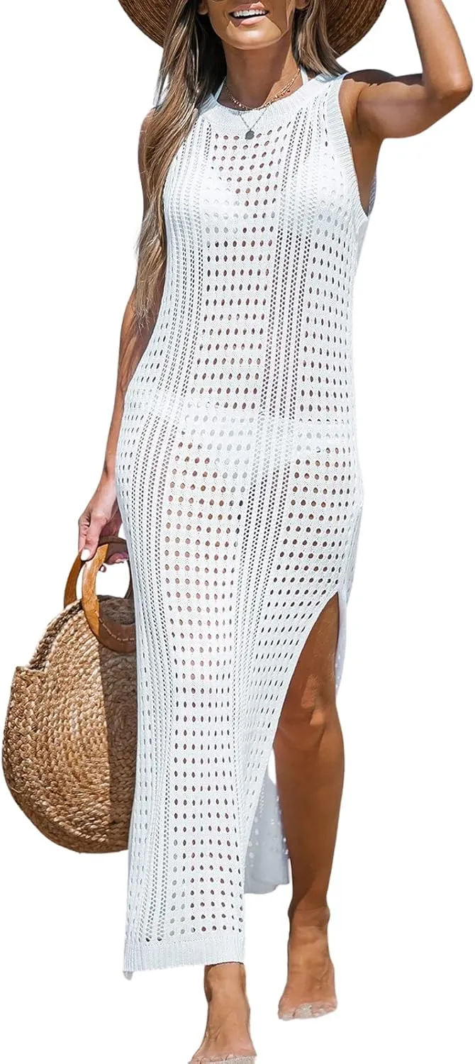 CUPSHE Women Cutout Bodycon Maxi Cover-Up Dress Crew Neck Sleeveless Cover Up Summer