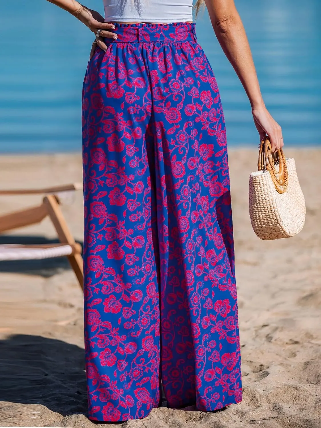 CUPSHE Women's Cover up Boho Floral Print Sarong Pants High Waist Wrap Cover-Up Pant