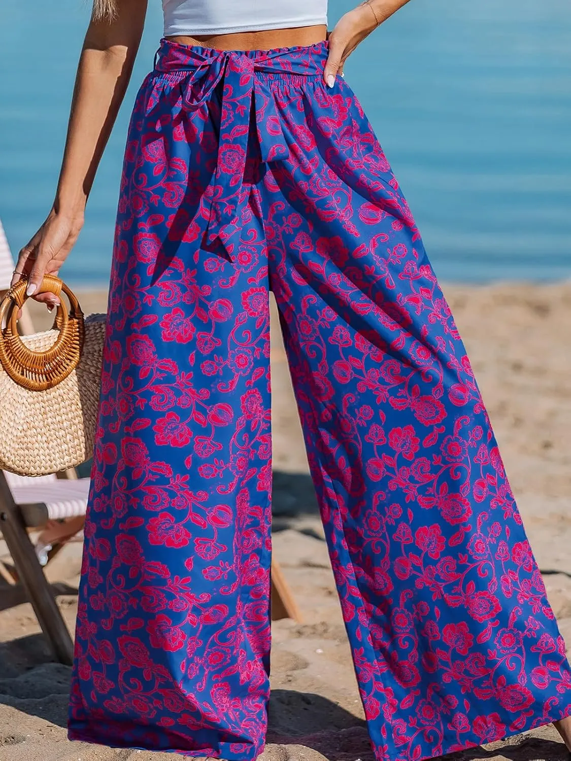 CUPSHE Women's Cover up Boho Floral Print Sarong Pants High Waist Wrap Cover-Up Pant
