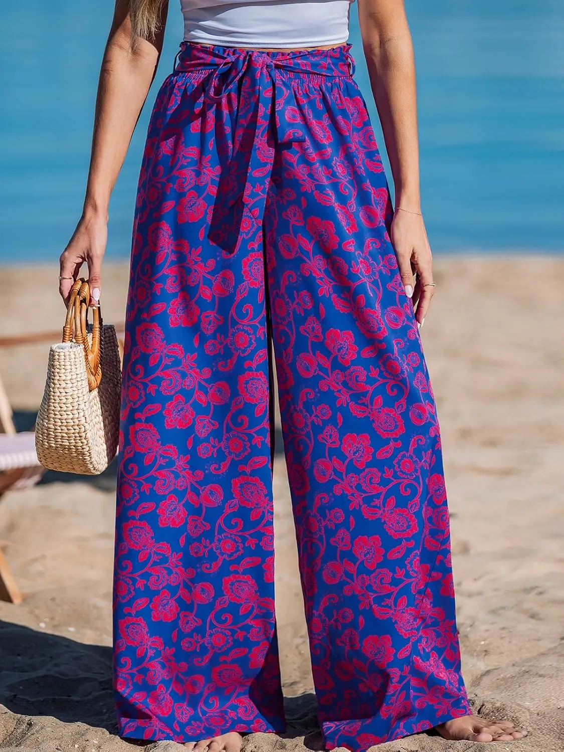 CUPSHE Women's Cover up Boho Floral Print Sarong Pants High Waist Wrap Cover-Up Pant