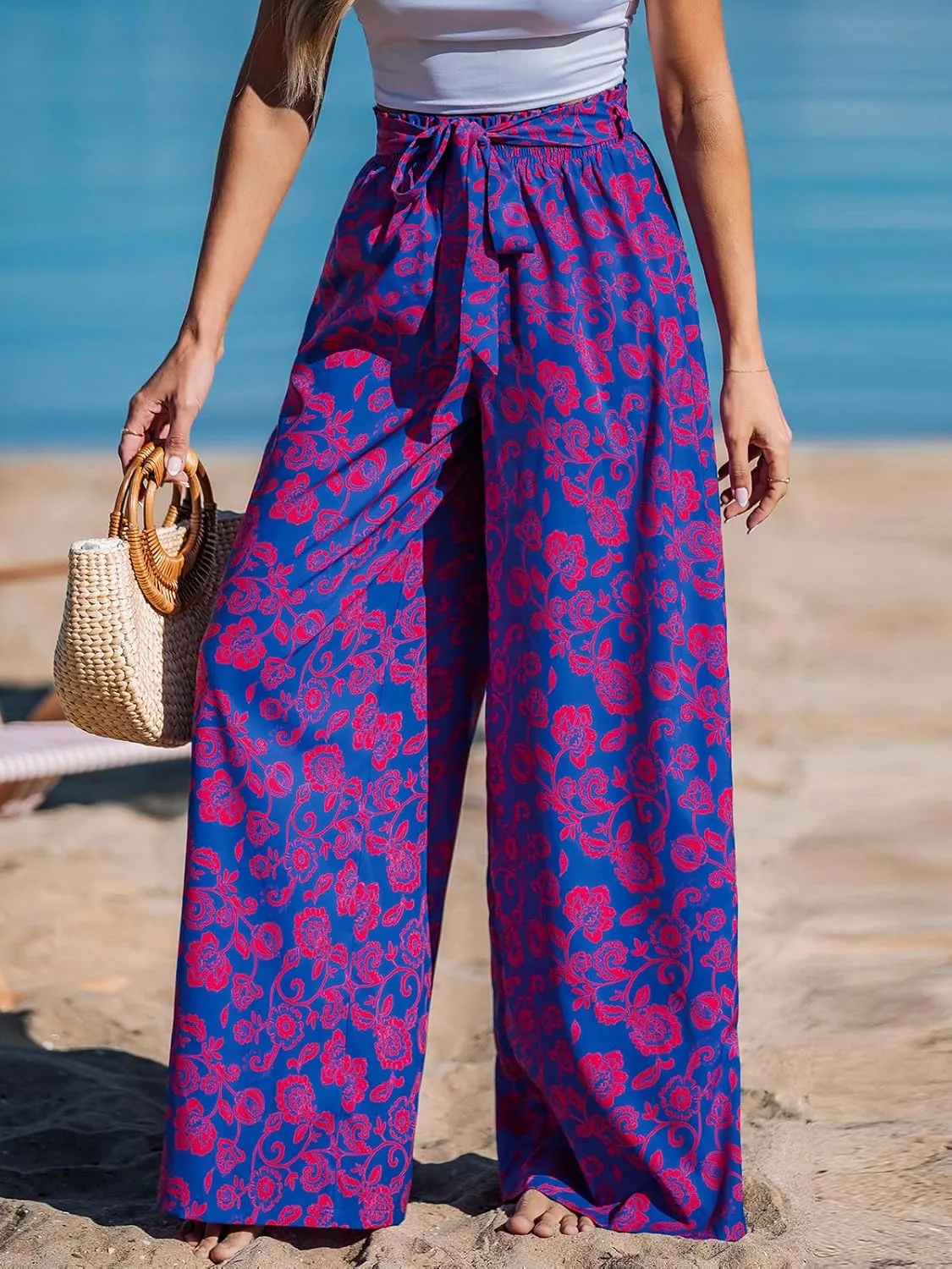 CUPSHE Women's Cover up Boho Floral Print Sarong Pants High Waist Wrap Cover-Up Pant