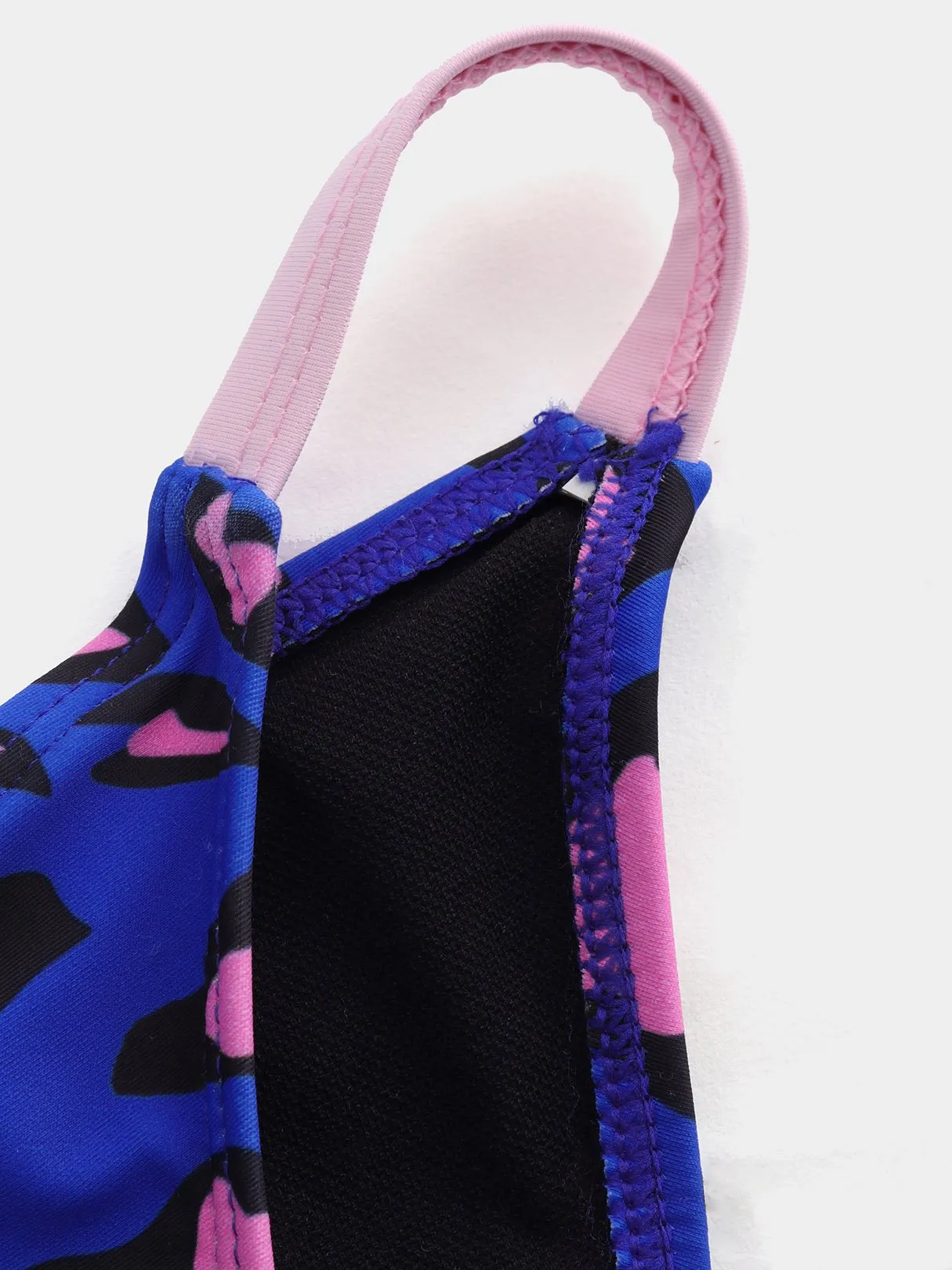 Custom Strapless Deep V Neck Floral Print Wireless Sleeveless Ruffle Hem Bikinis