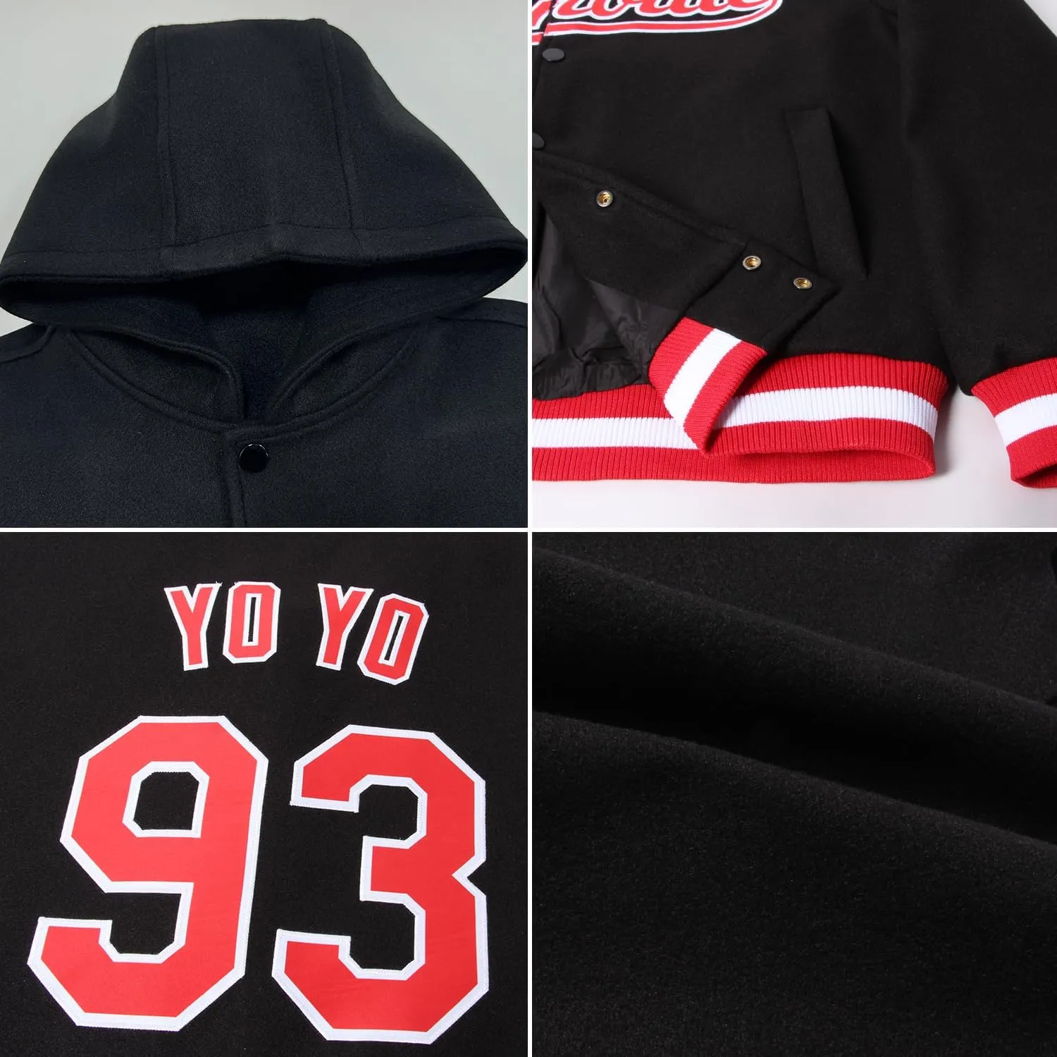 Custom Varsity Hoodie Jackets Cotton Blend Letterman Baseball Leather & Polyester Sleeve Jacket Full Snap Coats