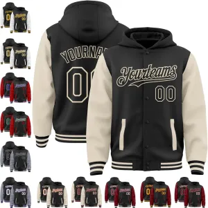 Custom Varsity Hoodie Jackets Cotton Blend Letterman Baseball Leather & Polyester Sleeve Jacket Full Snap Coats