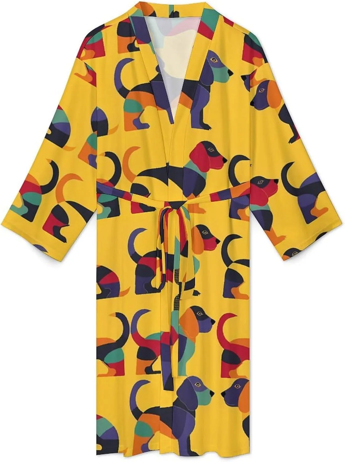 Cute Dachshunds Men's Bathrobes Long Sleeve Loungewear Soft Sleepwear V Neck Nightgown