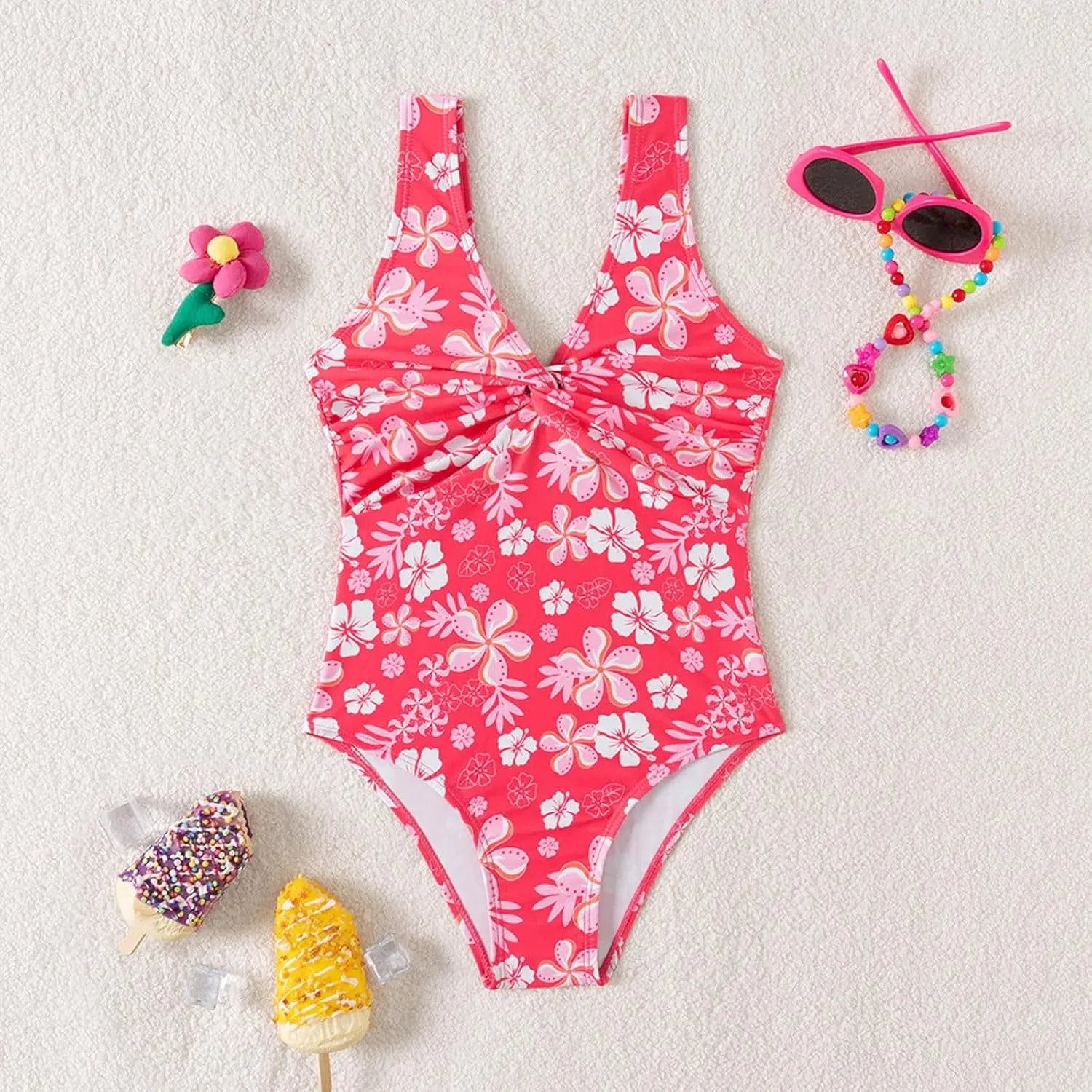 Cute One Piece Swimsuit for Teen Girls Kids 5-14 Years Floral Graphic Bathing Suit Beach Summer Swimwear
