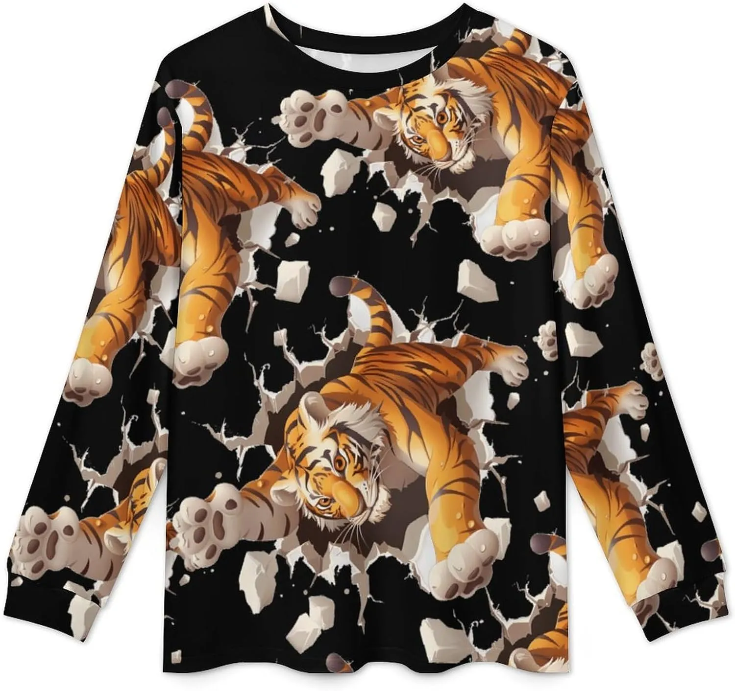 Cute Tiger Men's Pajama Set Casual Sleepwear Pjs Set Crewneck Shirts And Bottoms Comfy Loungewear