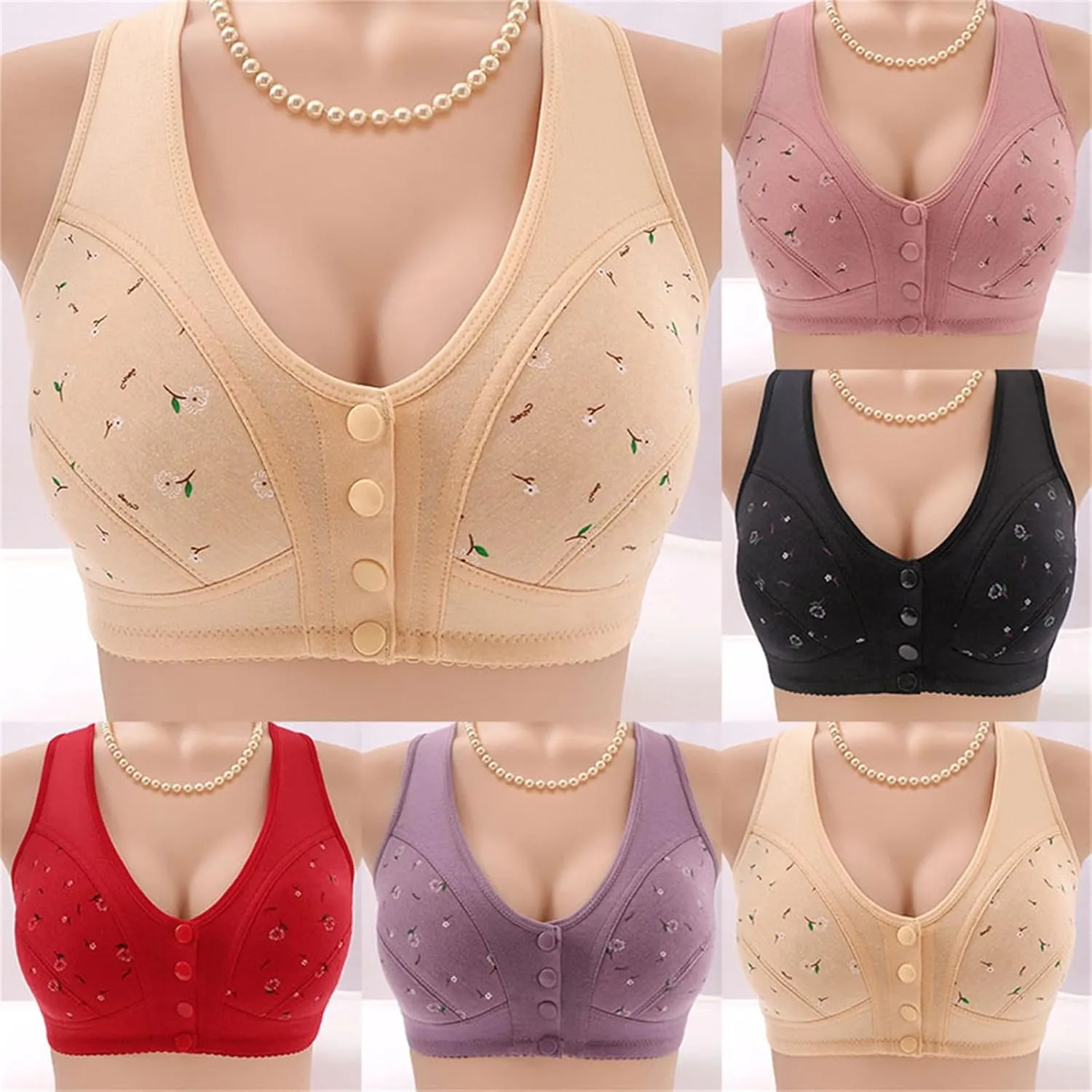 Daisy Bras for Older Women Front Button Close Convenient Everyday Bras 2025 Comfortable No Underwire Gathering Bras