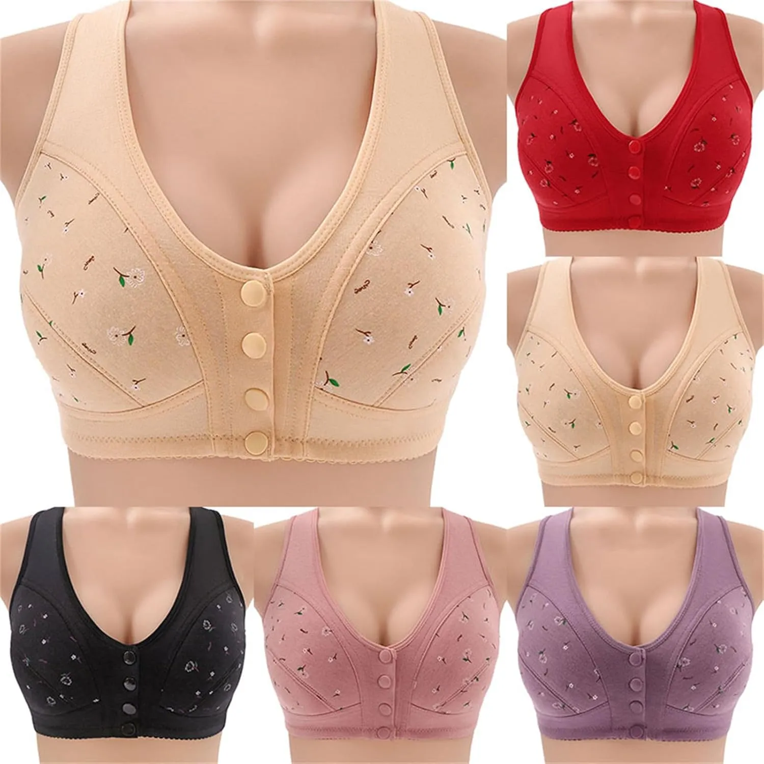 Daisy Bras for Older Women Front Button Close Convenient Everyday Bras 2025 Comfortable No Underwire Gathering Bras