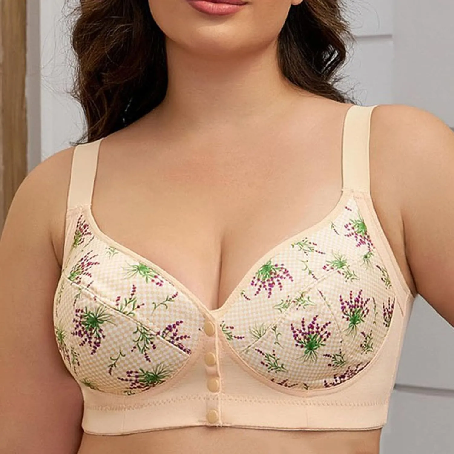 Daisy Bras for Older Women Front Closure Full Coverage Breathable Cotton Bras Plus Size Wireless Push up Everyday Bra