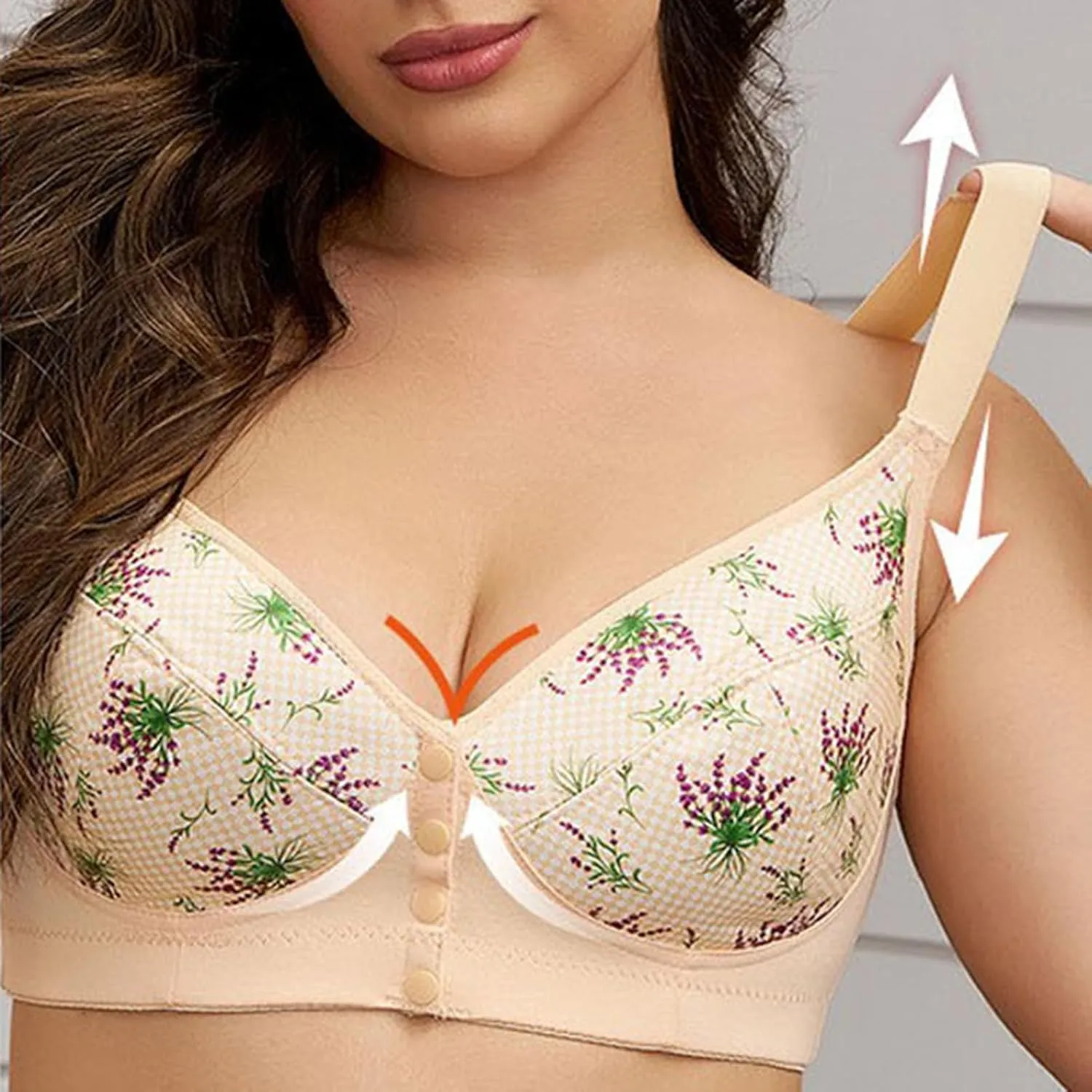 Daisy Bras for Older Women Front Closure Full Coverage Breathable Cotton Bras Plus Size Wireless Push up Everyday Bra