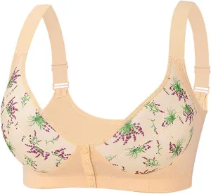 Daisy Bras for Older Women Front Closure Full Coverage Breathable Cotton Bras Plus Size Wireless Push up Everyday Bra
