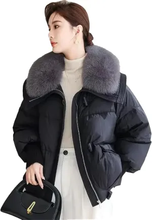 Dcvmvmn Women's Down Cotton-Padded Jacket Thicke Warm Short Overcoat Loose Stitching Cotton Parka Coat Black