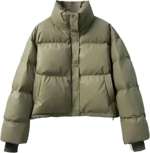 Dcvmvmn Women's PU Leather Down Cotton-Padded Jacket Thickened Stand-Collar Short Parkas Coat Warm Cotton Outwear