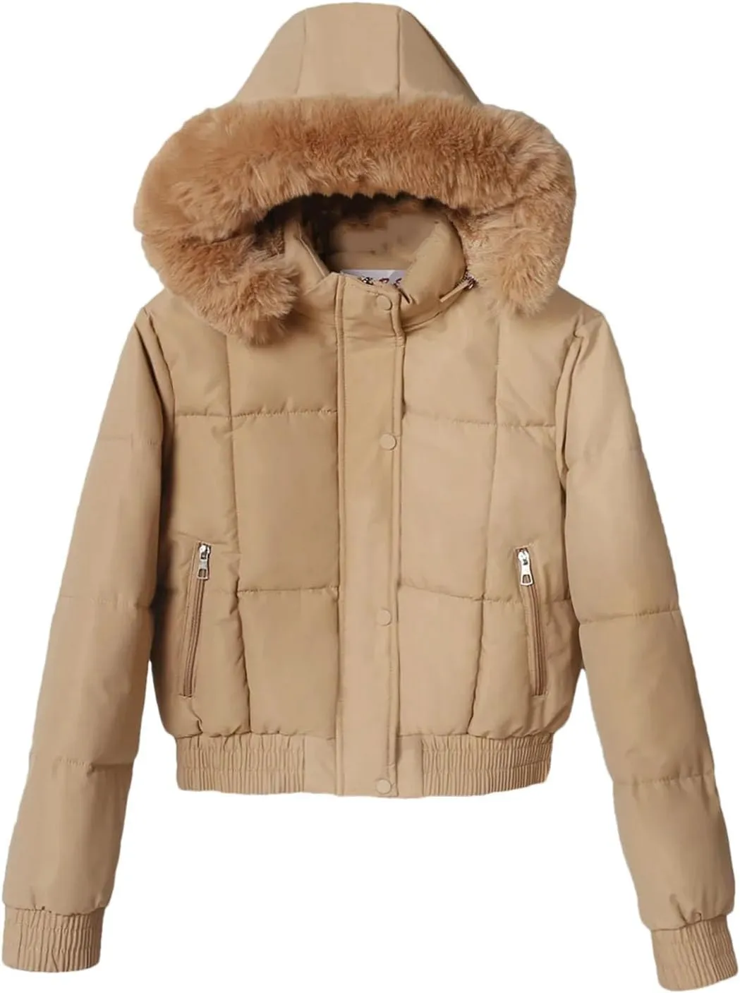 Dcvmvmn Women's Short Down Parkas Coat Winter Fleece Thickened Cotton-Padded Jacket Puffer Outerwear Khaki