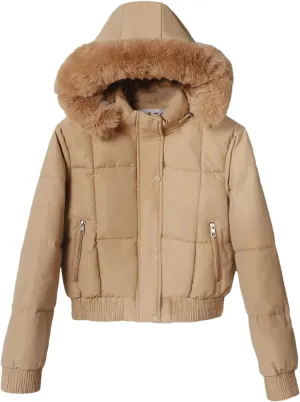 Dcvmvmn Women's Short Down Parkas Coat Winter Fleece Thickened Cotton-Padded Jacket Puffer Outerwear Khaki