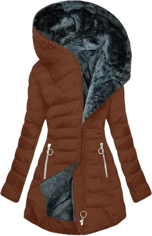 Dcvmvmn Women's Winter Down Jacket Casual Hooded Cotton Outerwears Padded Puffer Parkas Coats Brown
