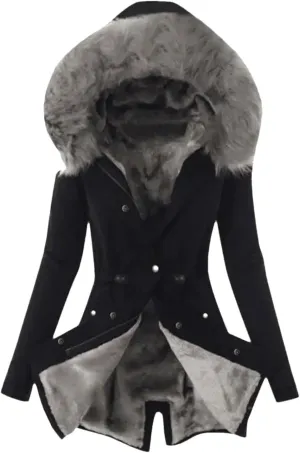 Dcvmvmn Women's Winter Hooded Cotton Jacket Casual Slim Padded Parkas Coat Wadded Warm Overcoat Black Gray