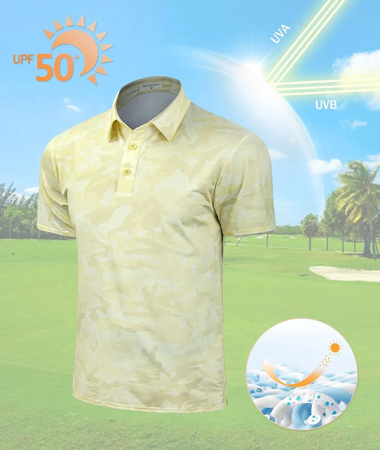 Derminpro Mens Camo Golf Shirts Moisture Wicking Short/Long Sleeve Dry Fit Golf Polos